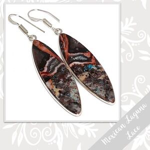 Mexican Laguna Lace Eclectic Silver Artisan Drop Dangle Earrings 2.5” Plum, Red